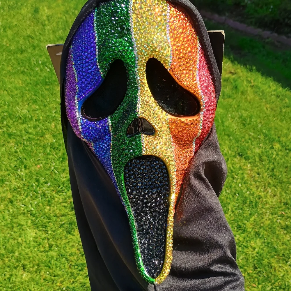 Rainbow Ghost Face Scream Blinged Mask